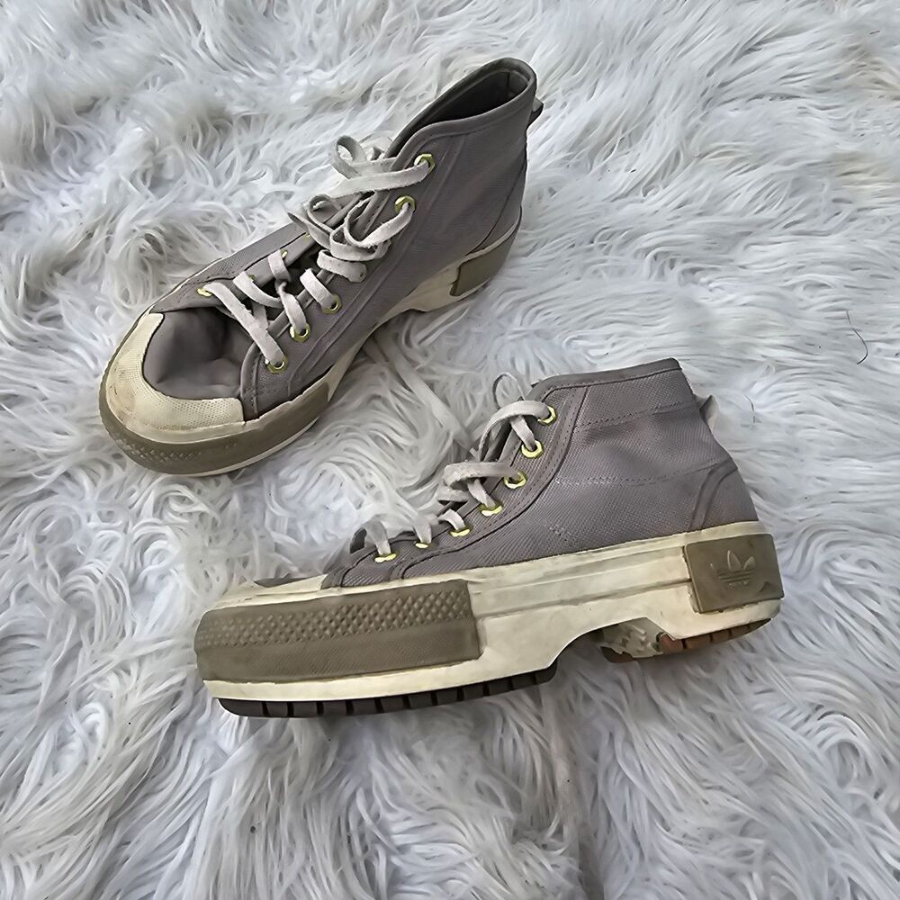 adidas High-Top Athletic Shoes in Gray and Off-White